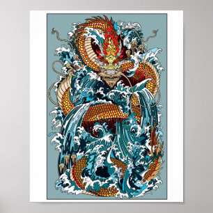 Japanese water dragon . Illustration Poster
