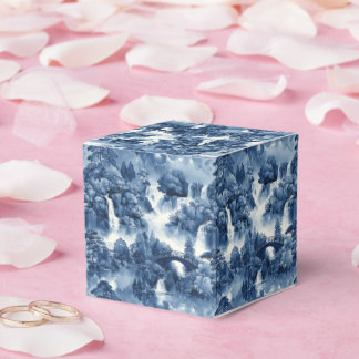 Japanese water garden in a blue white porcelain favor boxes
