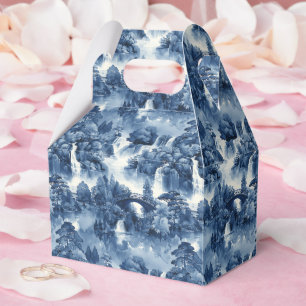 Japanese water garden in a blue white porcelain favor boxes
