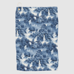 Japanese water garden in a blue white porcelain golf towel
