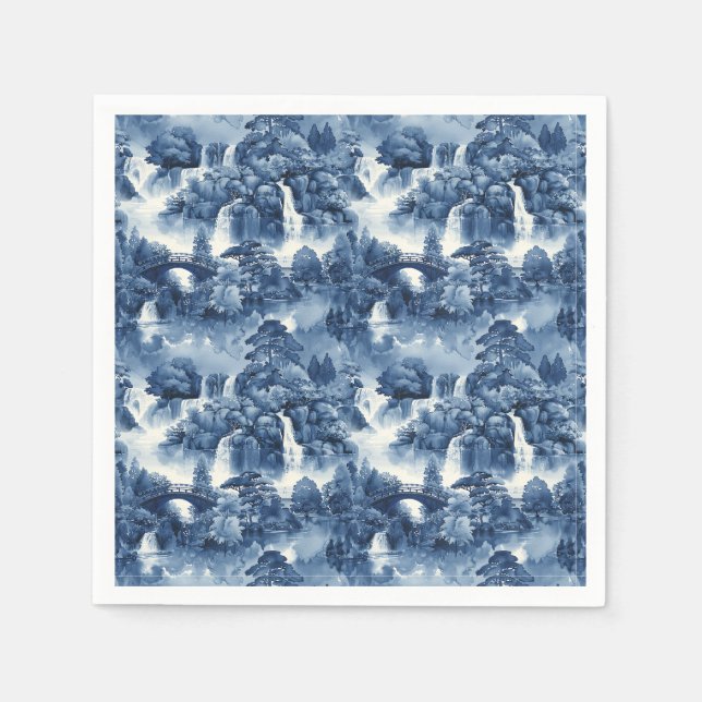 Japanese water garden in a blue white porcelain napkins (Front)