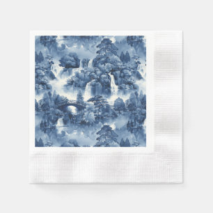 Japanese water garden in a blue white porcelain napkins