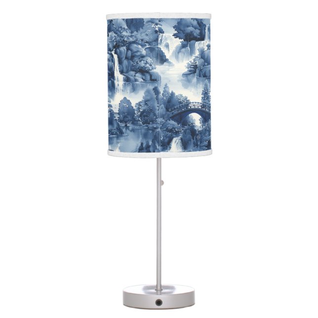 Japanese water garden in a blue white porcelain table lamp (Back)