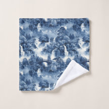 Japanese water garden in a blue white porcelain