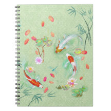 Japanese Water Garden on Light Green Notebook