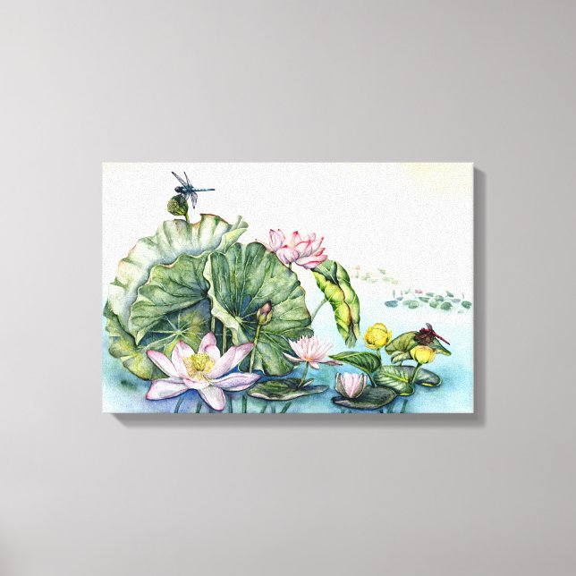 Japanese Water Lilies and Lotus Flowers Canvas Print (Front)