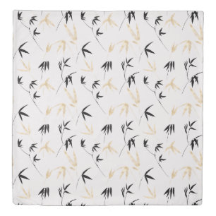 Japanese Watercolor Art Bamboo Pattern Gold Black Duvet Cover