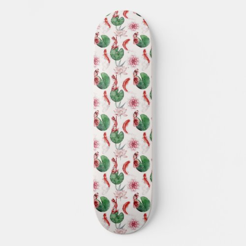 Japanese Watercolor Art Koi Fish Lotus Lily Pad Skateboard