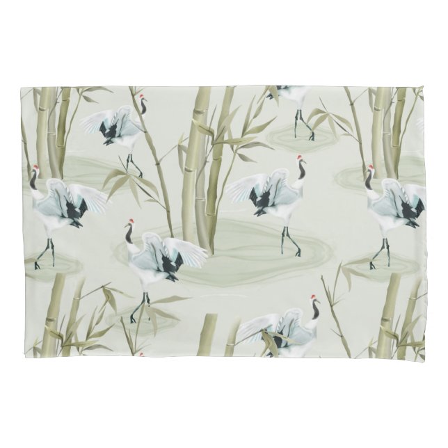 Japanese Watercolor Asian Art Bamboo Bird Pattern  Pillow Case (Front)
