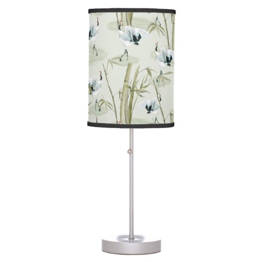 Japanese Watercolor Asian Art Bamboo Bird Pattern Table Lamp (Front)
