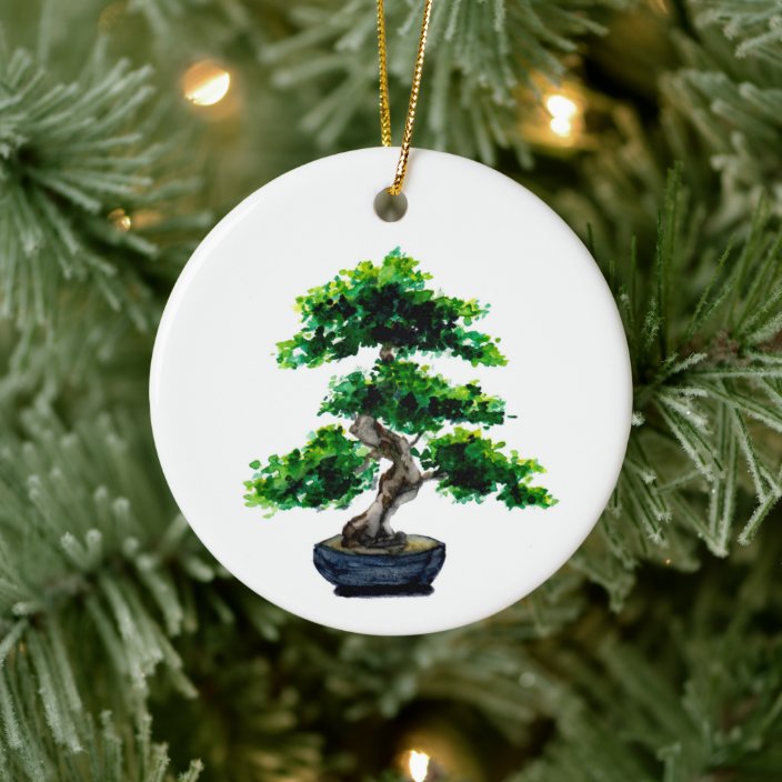 Japanese Watercolor Bonsai Tree Ceramic Ornament Zazzle Com