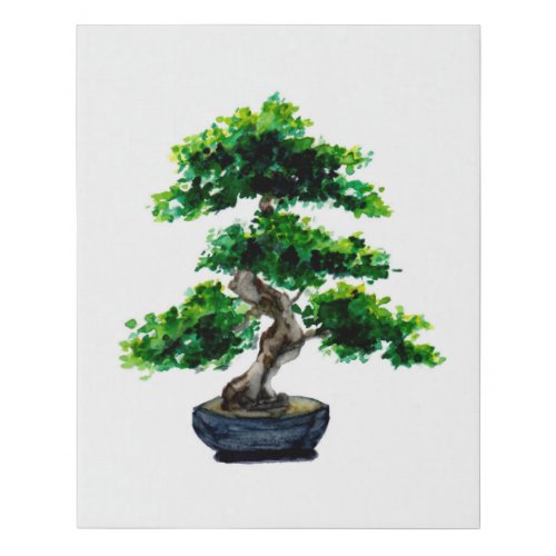 Japanese Watercolor Bonsai Tree Faux Canvas Print