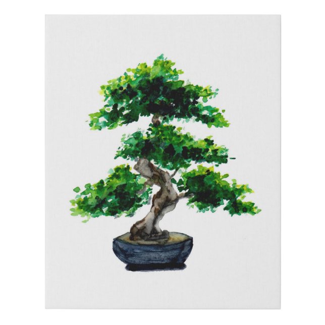 Japanese Watercolor Bonsai Tree Faux Canvas Print (Front)
