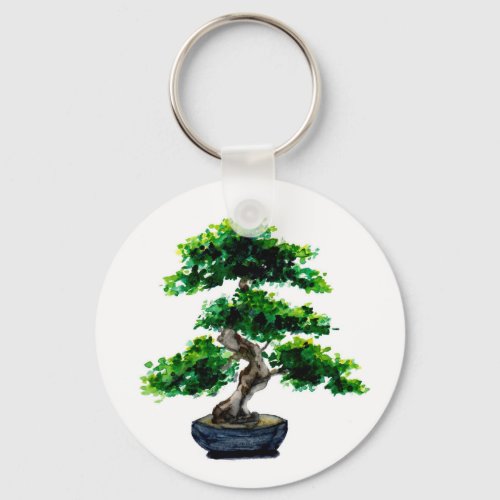 Japanese Watercolor Bonsai Tree Keychain