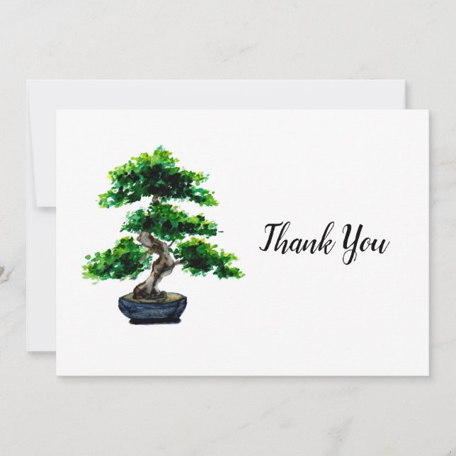 Japanese Watercolor Bonsai Tree Thank You Card (Front)