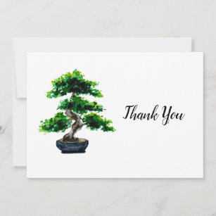 Japanese Watercolor Bonsai Tree Thank You Card