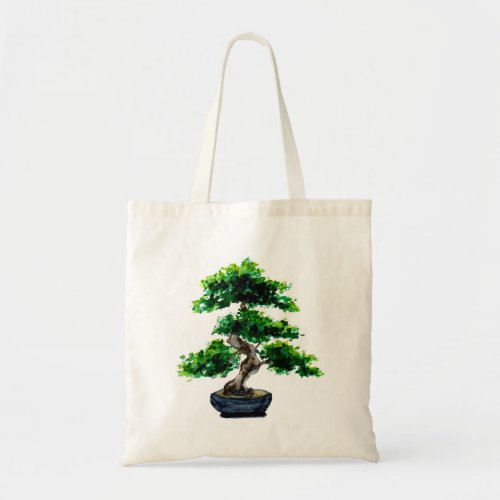 Japanese Watercolor Bonsai Tree Tote Bag