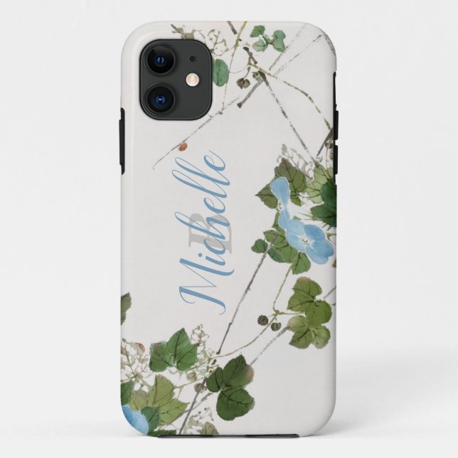 Japanese Watercolor Botanical Blue Flower Case-Mate iPhone Case (Back)