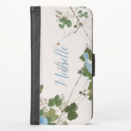 Japanese Watercolor Botanical Blue Flower iPhone X Wallet Case