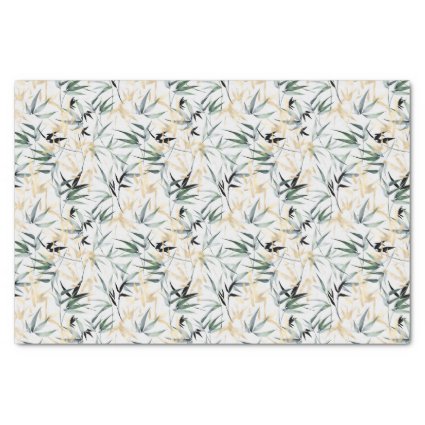Japanese Watercolor Green Gold Bamboo Decoupage