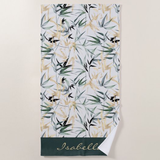 Japanese Watercolor Green Gold Bamboo Pattern 