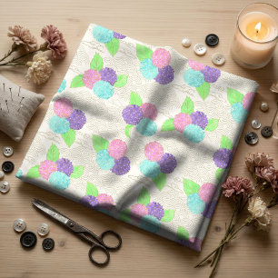 Japanese Watercolor Hydrangea & Seigaiha Waves  Fabric