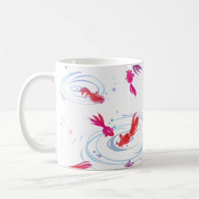 Japanese Watercolor Painting Koi Fish Coffee Mug (Left)