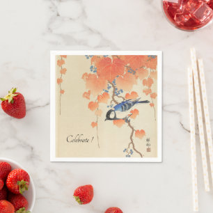 Japanese Watercolor Vintage Print With Bird Napkins