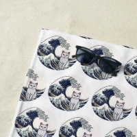 Japanese Wave Art Cat Embroidered Custom Design
