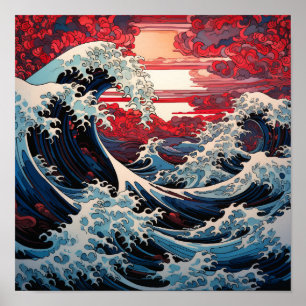 Japanese Wave Art Poster - Serene Ocean Waves and