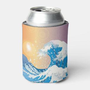 Japanese Wave Art Sunset Ocean Can Cooler