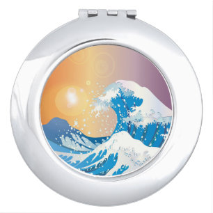 Japanese Wave Art Sunset Ocean Compact Mirror