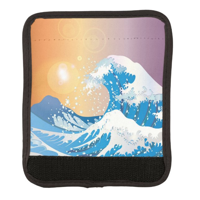 Japanese Wave Art Sunset Ocean Luggage Handle Wrap (Front)
