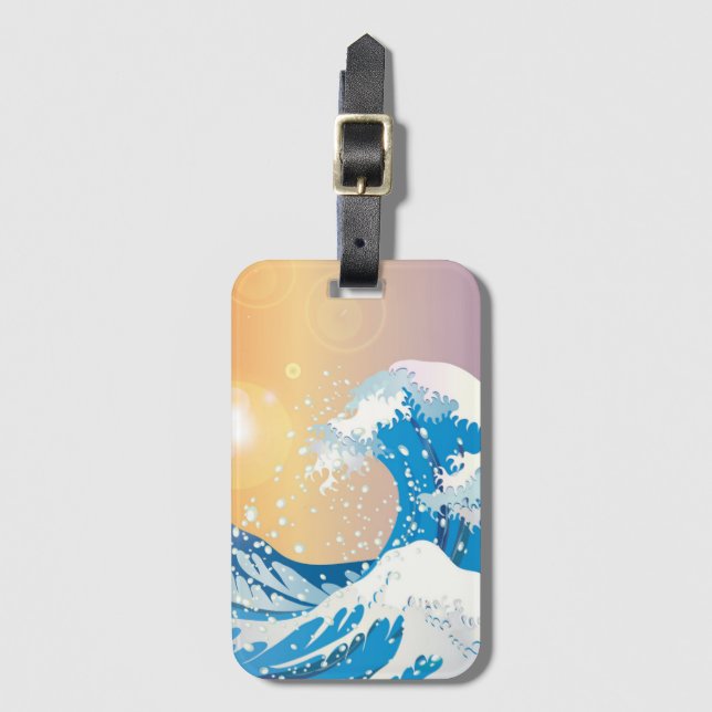 Japanese Wave Art Sunset Ocean Luggage Tag (Front Vertical)