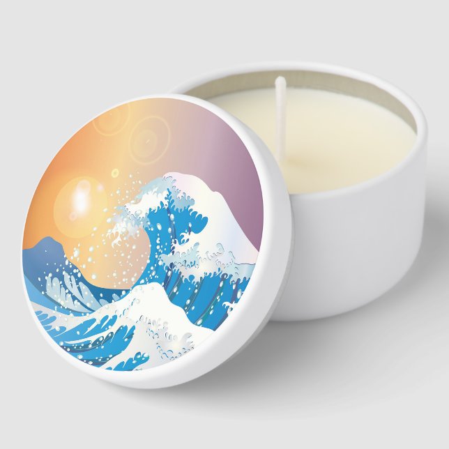 Japanese Wave Art Sunset Ocean Mini Candle Favors (Corner)