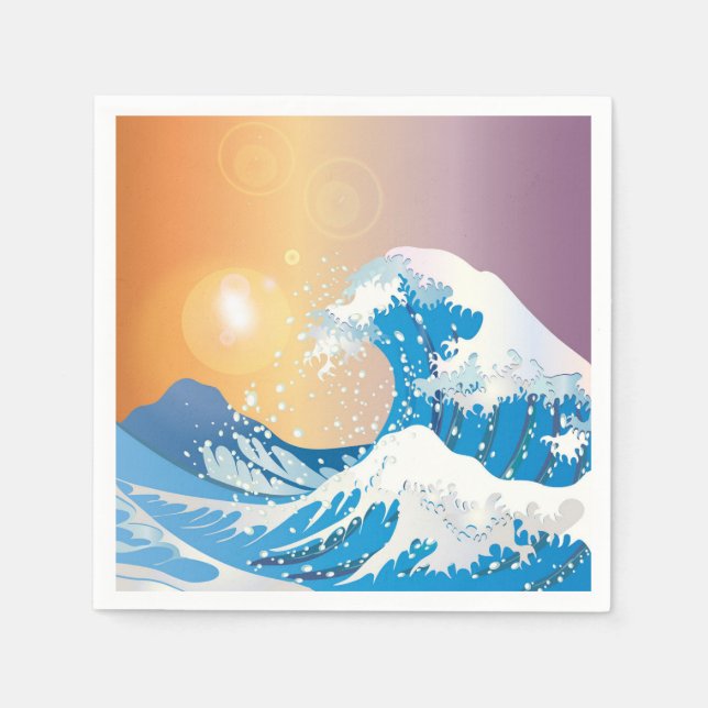 Japanese Wave Art Sunset Ocean Napkins (Front)