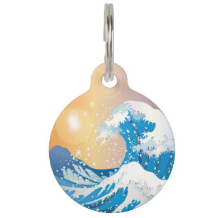 Japanese Wave Art Sunset Ocean Pet ID Tag