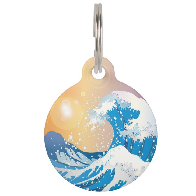 Japanese Wave Art Sunset Ocean Pet ID Tag (Front)