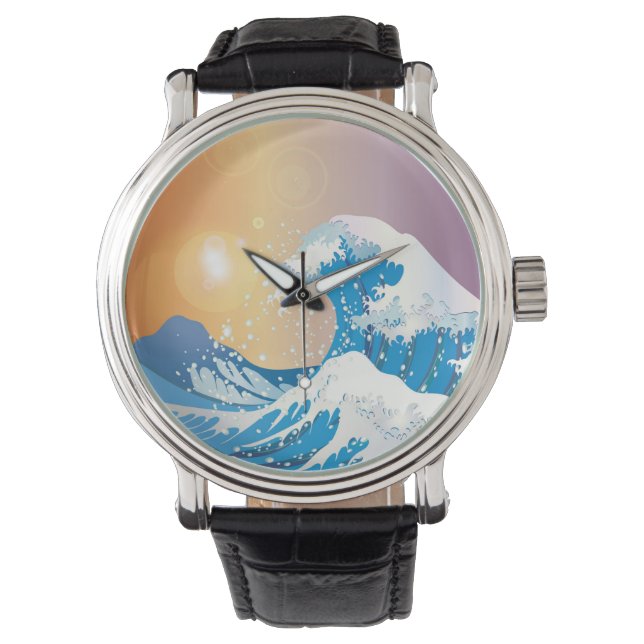 Japanese Wave Art Sunset Ocean Watch (Front)