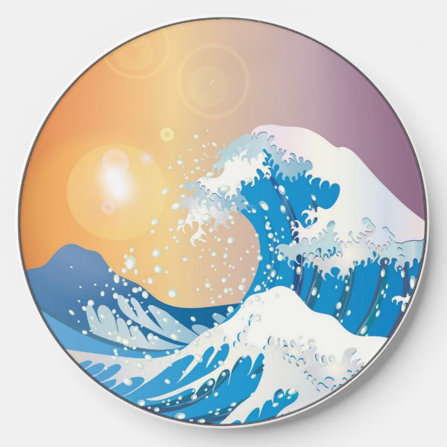 Japanese Wave Art Sunset Ocean Wireless Charger (Front)