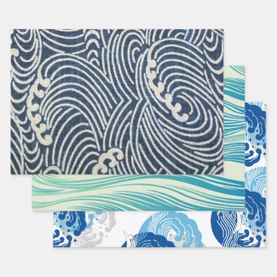 Japanese Wave Design Wrapping Paper Sheets