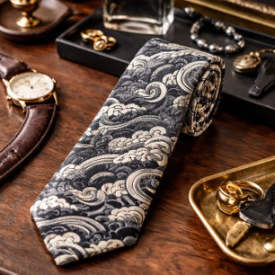 Japanese Wave Elegant Ocean Art Inspired Neck Tie