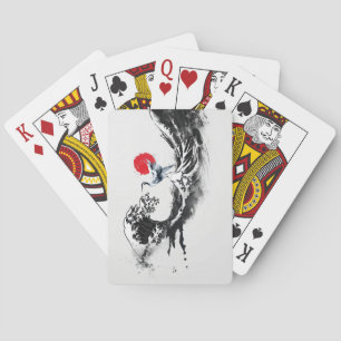 Japanese Wave  , Heron, minimal painting art  Poker Cards