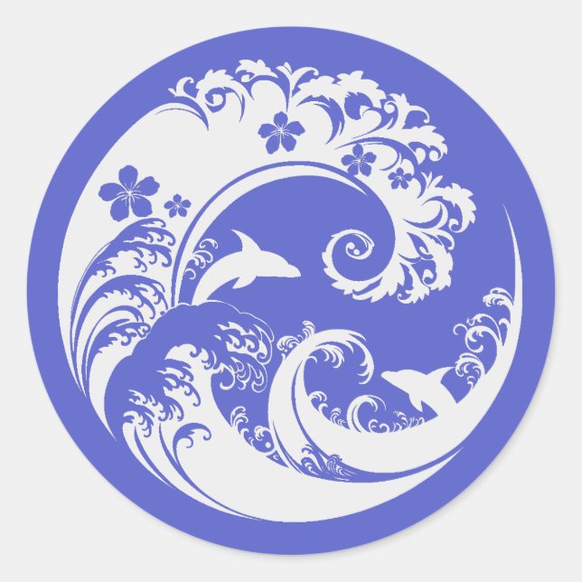 Japanese Wave & Hibiscus white Classic Round Sticker (Front)