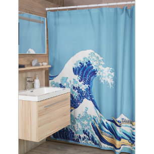 Japanese Wave Japandi Japan sea Shower Curtain