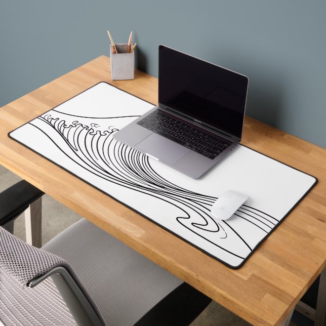 Japanese Wave Line Art Desk Mat (Office 2)