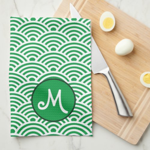 Japanese Wave Pattern and Monogram Kitchen Towel