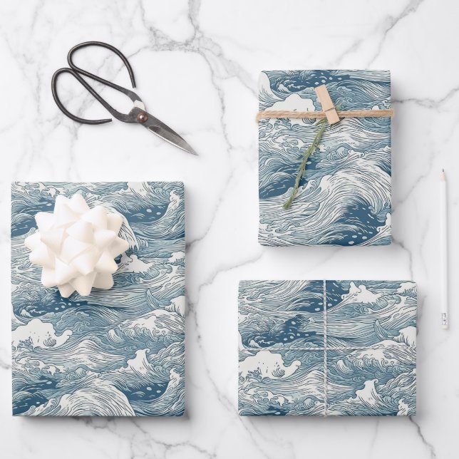 Japanese Wave Pattern Design for Wrapping Paper (Front)