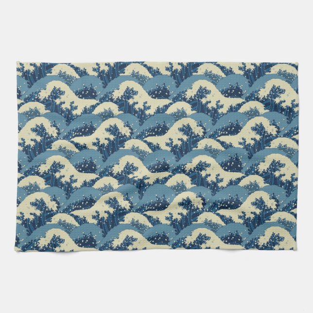 Japanese wave pattern kitchen towel (Horizontal)