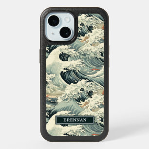 Japanese Wave Pattern Monogrammed iPhone 15 Case